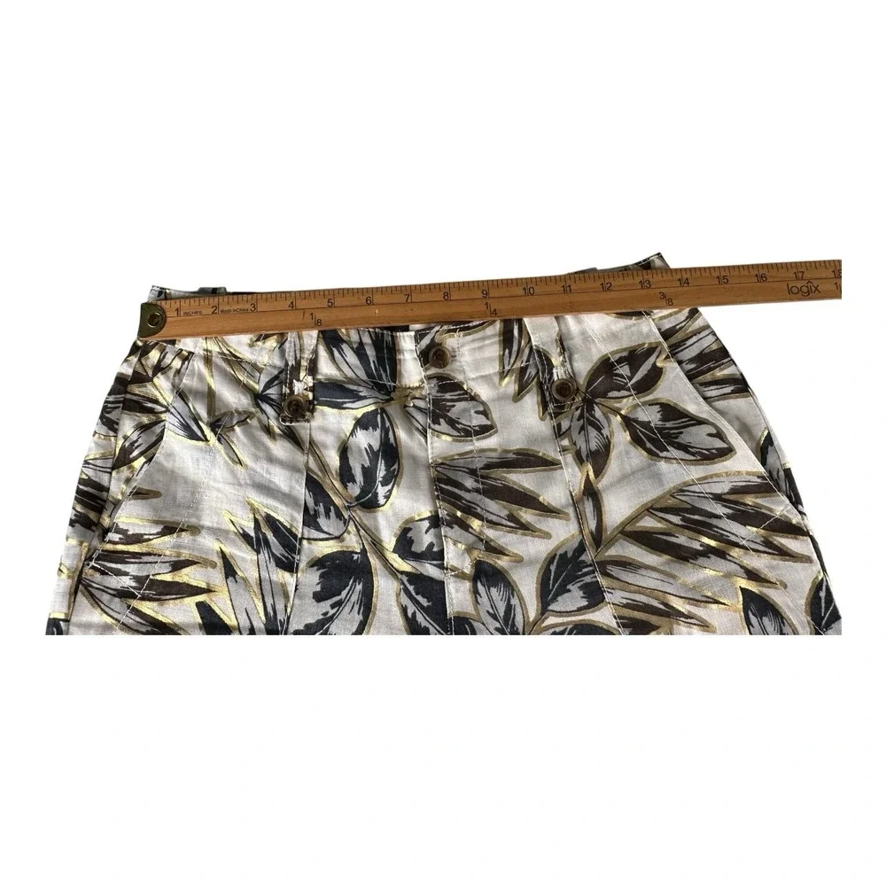 J. Crew Women's Garden Pant Cropped Gold Foil Leaf 100% Linen‎ Size 00